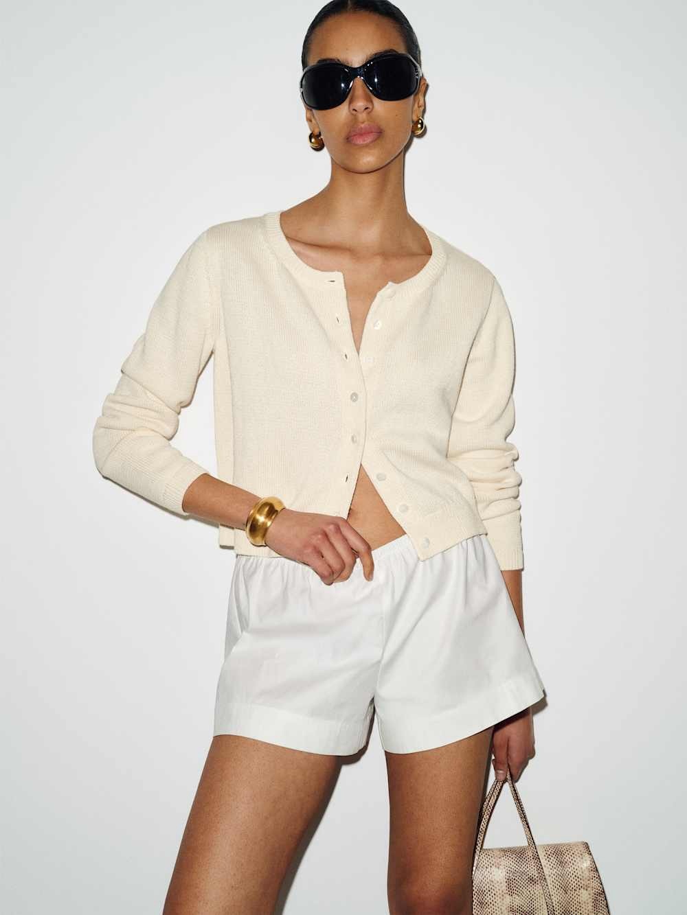 Reformation Clara Cotton Crew Cardigan Fior Di Latte